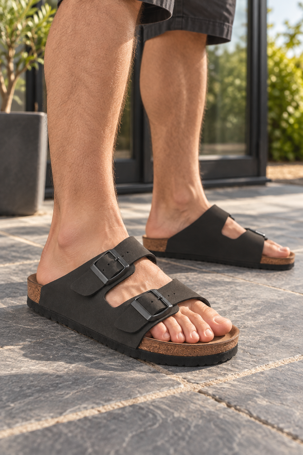 Chanclas Slazenger Lens — Negro efecto nobuk (hombre), en los pies