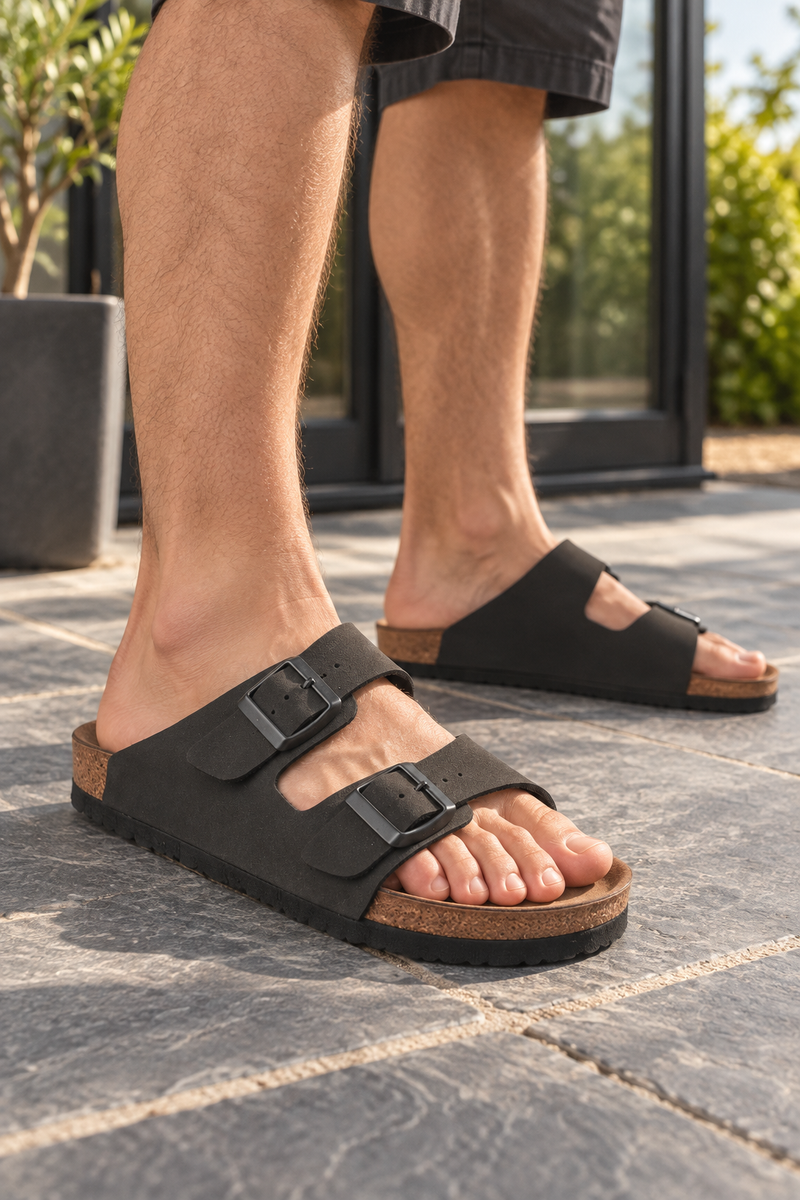 Chanclas Slazenger Lens — Negro efecto nobuk (hombre), en los pies
