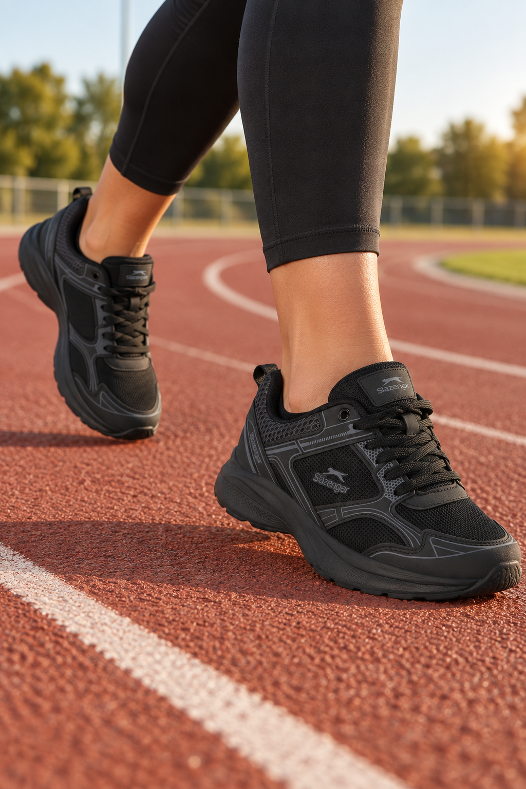 Zapatillas de running Slazenger Gala — Negro / Gris oscuro (mujer), en los pies