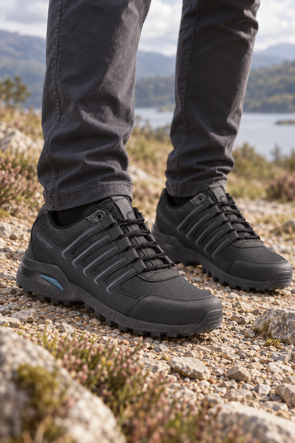 Zapatillas outdoor Slazenger Admission — Negro / Gris oscuro (hombre), en los pies