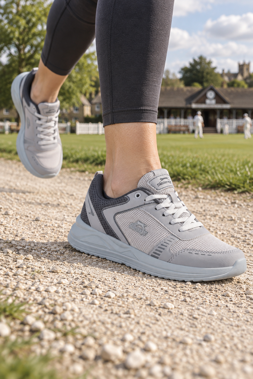 On-foot showcase of Slazenger Gummy Running Shoes — Grey (Women's)