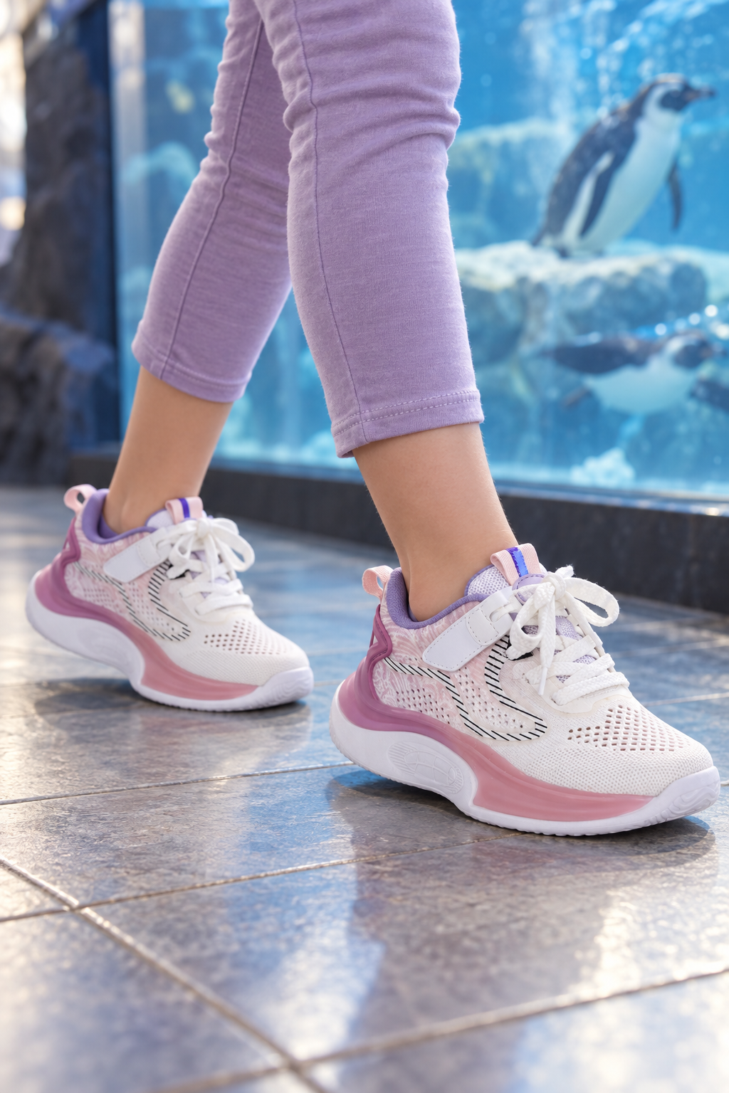 Sneakers Slazenger Nitro — Bianco / Lilla (bambini), indosso