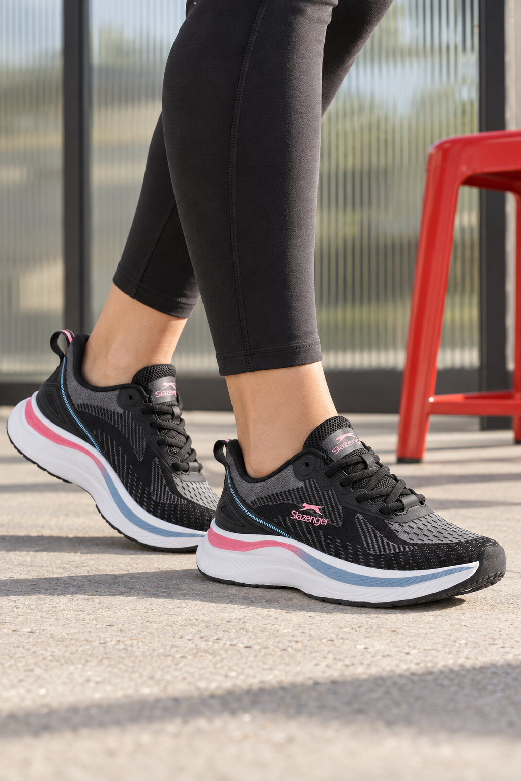 On-foot showcase of Slazenger Wetford Sneakers — Black / Dark Grey (Women's)