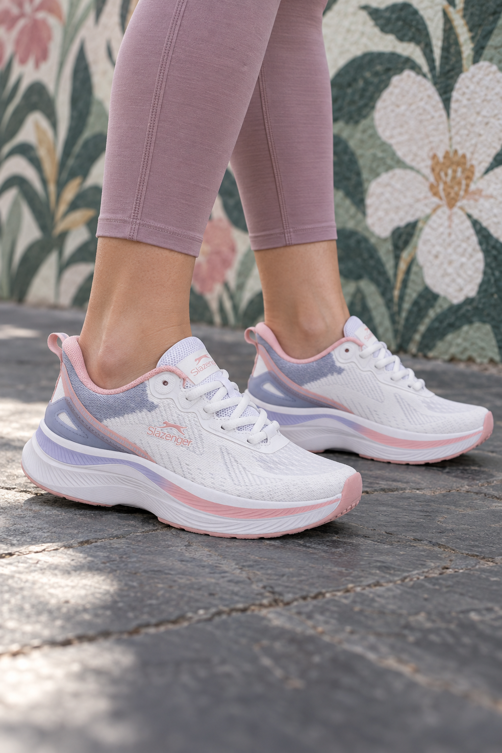 On-foot showcase of Slazenger Wetford Sneakers — White / Pink (Women's)