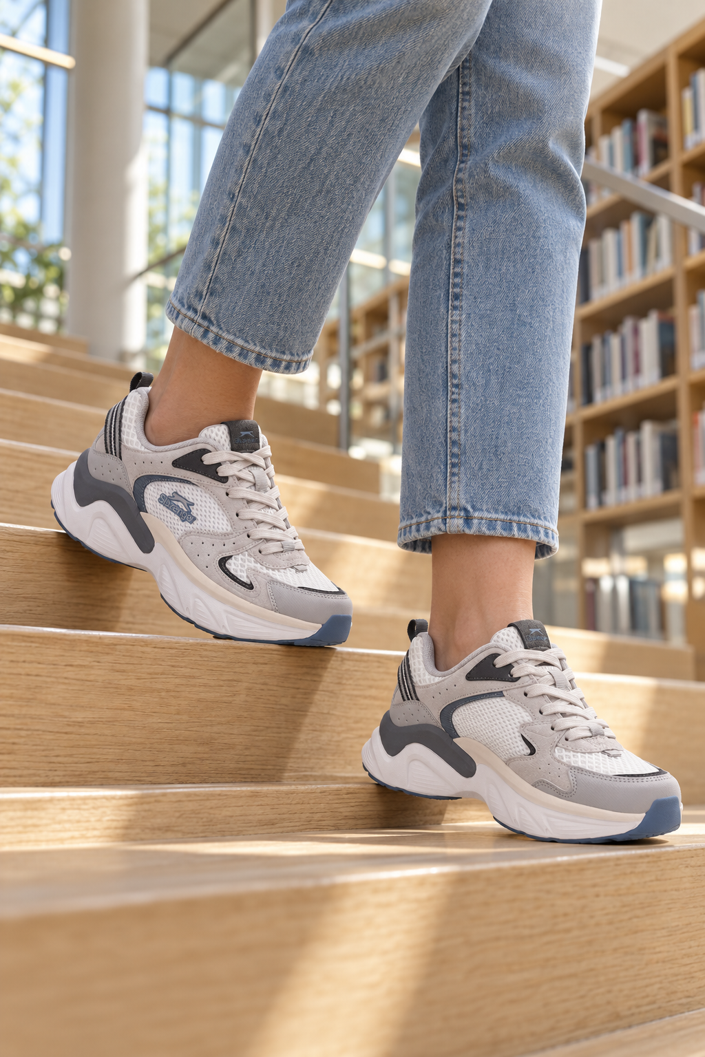 On-foot showcase of Slazenger Wind Sneakers — White / Grey (Women's)