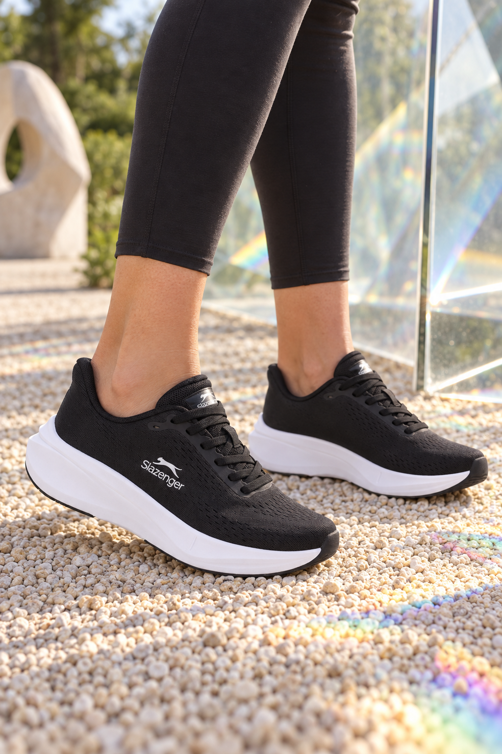 On-foot showcase of Slazenger Wise Sneakers — Black / White (Women's)